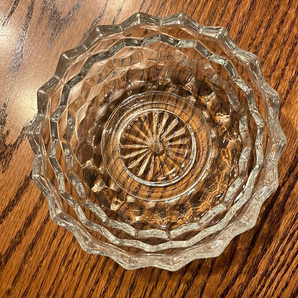 Glass cut candy nut dish sawtooth edge Homeco made in USA